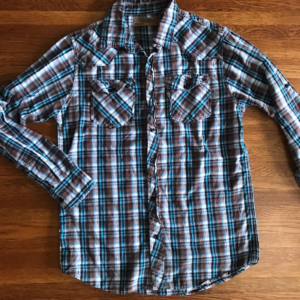 Red Snap mens plaid western shirt button up M cotton